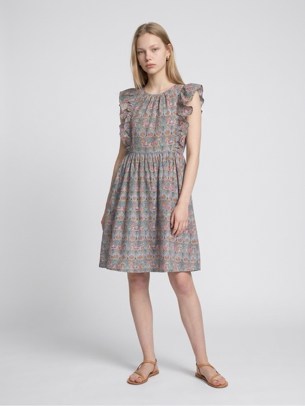 J.Crew x Liberty Fabric Girls Flutter Ruffle Dress Size 10 Giorgia Duke Fabric